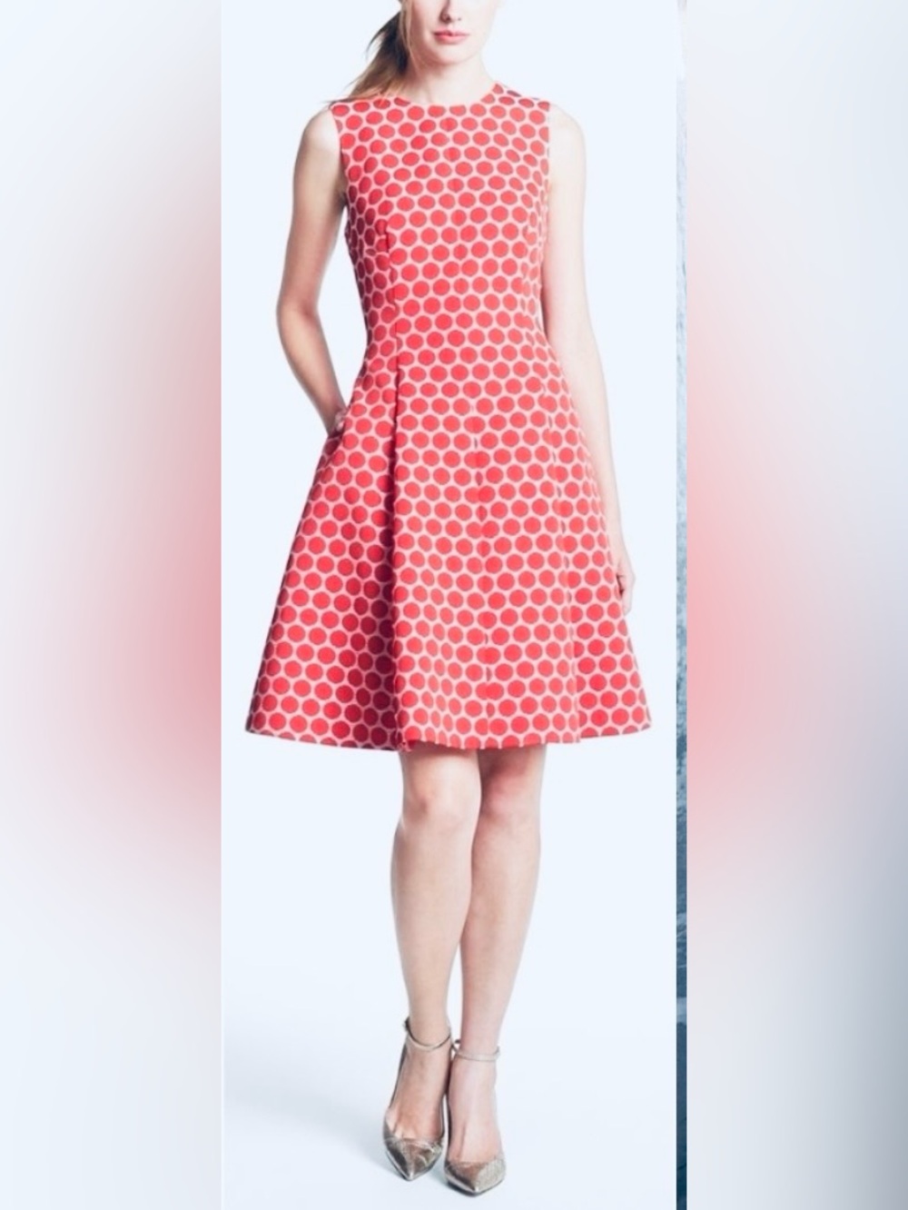 kate spade Coral and Ivory Polka Dot Fit-and-Flare Dress size 2